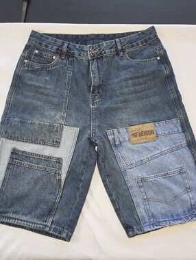 Fashion Patchwork Denim Women's Jean Shorts - Blue